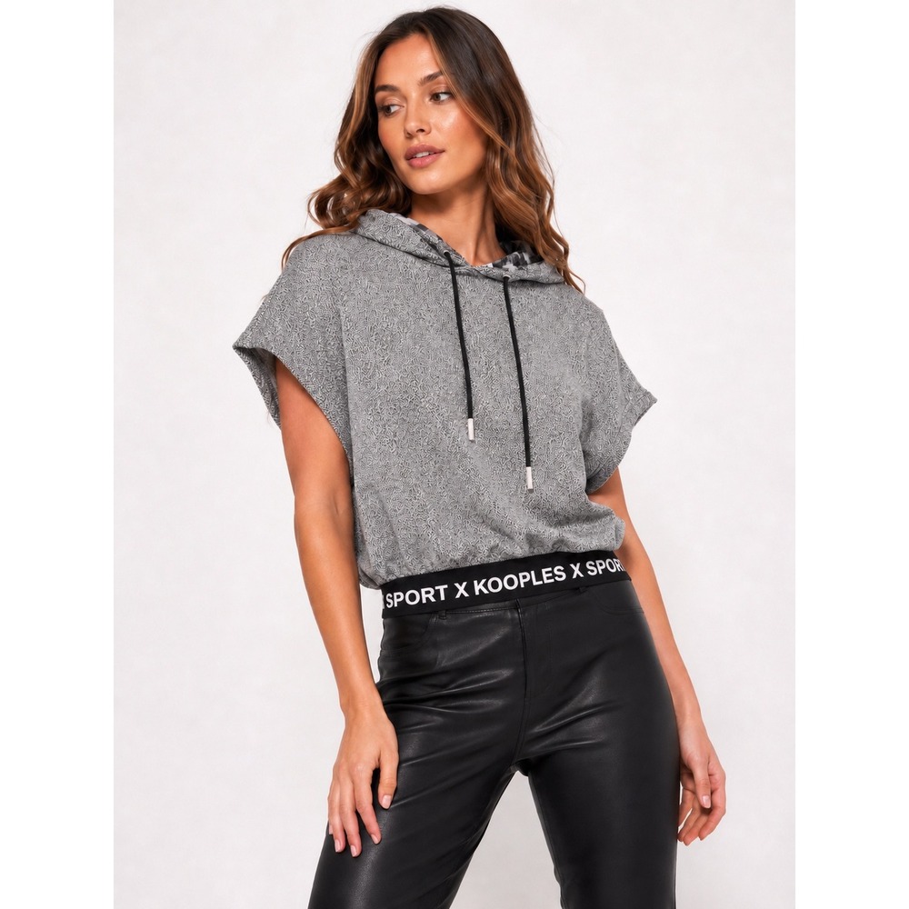 The Kooples Hoodie Sport Womens Grey Marle Cropped Short Sleeve Size FR 1/US 2